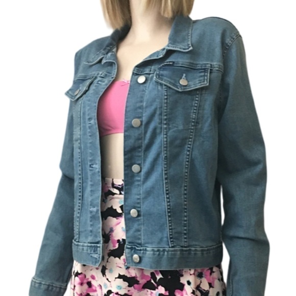 CALVIN Klein Jeans Medium Wash Denim Jean Trucker Jacket Branded Metal Buttons - Picture 11 of 15